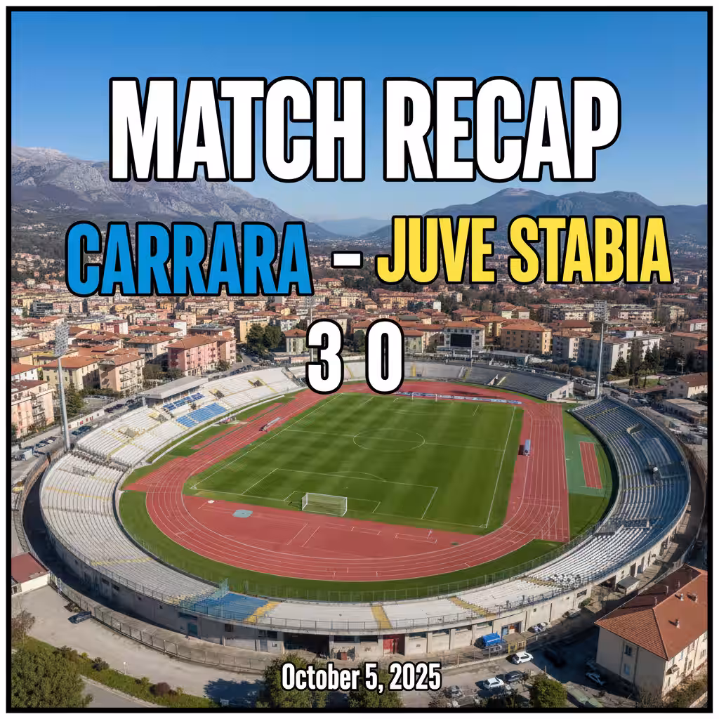 Carrarese Routs Juve Stabia 3-0: Schiavi, Hasa, and Zanon Star as Hosts Earn Statement Win